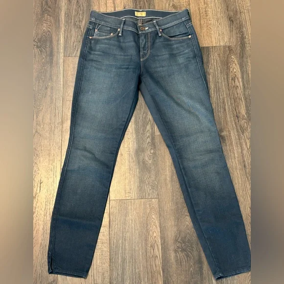 MOTHER The Vamp Gift Wrapped Dark Blue Cropped Jeans ankle slits - Picture 6 of 11